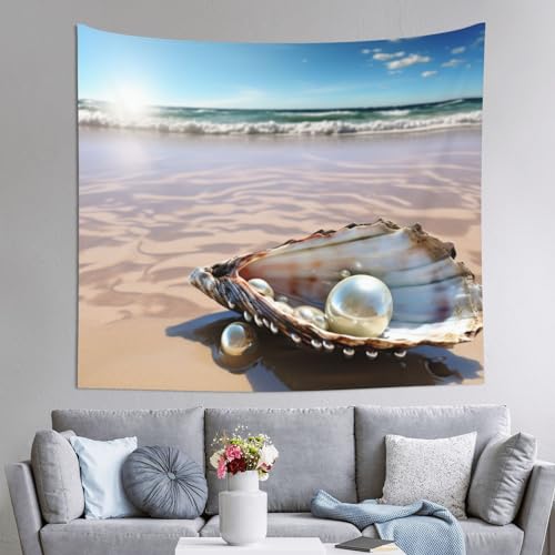 DEHIWI Ozean Strand Muschel Perle Wandteppich Leichte Weiche Kunst Wandbehang für Schlafzimmer, Wohnzimmer, Schlafsaal, 150 x 130 cm von DEHIWI