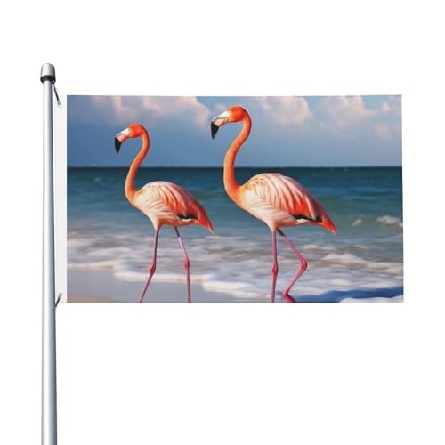 Pinke Flamingo-Flagge zum Spazierengehen am Strand, 90 x 150 cm, doppelseitig, Gartenflaggen, Willkommensflaggen, Banner, Dekoration für Hof, Veranda, Rasen von DEHIWI
