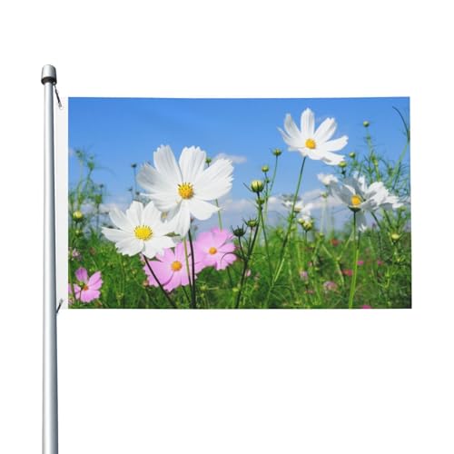 Rosa und weiße Blumen-Flagge, 90 x 150 cm, für den Außenbereich, doppelseitig, Gartenflaggen, Willkommensflaggen, Banner, Dekoration für Innenhof, Veranda, Rasen von DEHIWI