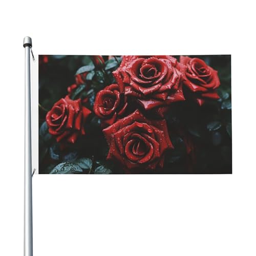 Rote und schwarze Rosen-Flagge, 90 x 150 cm, doppelseitig, Gartenflaggen, Willkommensflaggen, Banner, Dekoration für Innenhof, Veranda, Rasen von DEHIWI