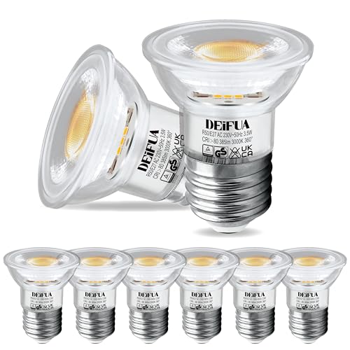 DEIFUA E27 LED Lampe Warmweiss 3000K 3,5W 385 Lumen Ersetzt 50W Halogen Leuchtmittel, 6er-Pack, Nicht Dimmbar Reflektorlampe, Flimmerfrei Energiesparlampe, Abstrahlwinkel 360° Birne, 38° Spot Strahler von DEIFUA