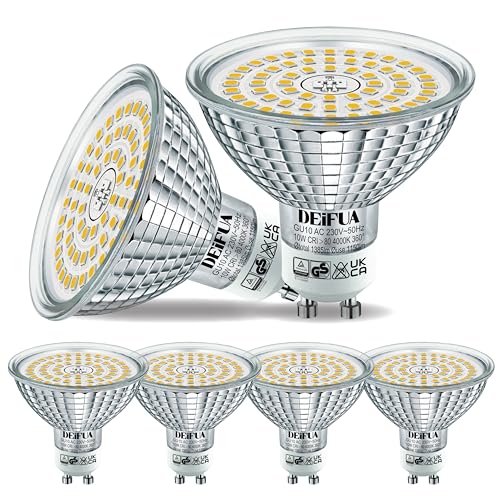 DEIFUA GU10 LED 4000K 10W Ersetzt 120W Halogen Leuchtmittel, 4er-Pack, 1385 Lumen Neutralweiss Durchmesser 63 mm Birnen, Flimmerfrei Strahler, Abstrahlwinkel 120° Spot, Nicht Dimmbar Reflektorlampen von DEIFUA