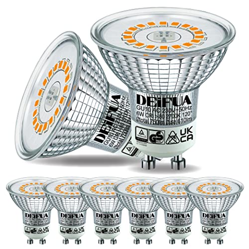 DEIFUA GU10 LED Lampe Warmweiss 2700K 6W 750 Lumen Ersetzt 75W PAR16 Halogen Leuchtmittel, 6er-Pack, Nicht Dimmbar Reflektorlampen, Flimmerfrei Strahler, Abstrahlwinkel 120° Spot Birnen von DEIFUA