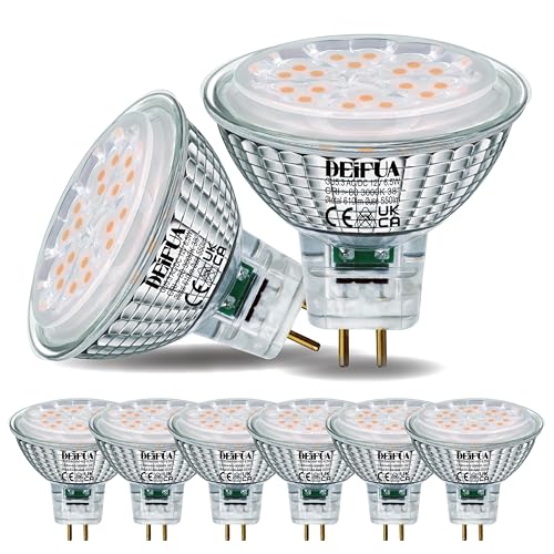 DEIFUA GU5.3 LED Lampe Warmweiß 610 Lumen 6,5W Ersetzt 50W MR16 Halogen Glühbirne, 6er-Pack, AC/DC 12V Flimmerfrei Leuchtmittel, 3000K Strahler, 38°-Abstrahlwinkel Spot, Nicht Dimmbar Reflektorlampe von DEIFUA