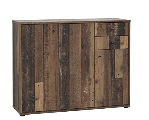 FORTE TEMPRA 2 Kommode mit 3 Türen und 2 Schubladen, Holzwerkstoff, Old – Wood Vintage Dekor, (B x H x T) 108,8 x 85,5 x 34,8 cm von Forte