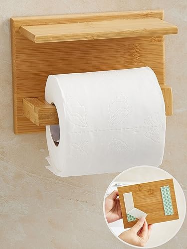 DEKAZIA® Klopapierhalter mit Ablage Bambus | Toilettenpapierhalter Holz Klopapierhalter Holz Klorollenhalter Holz Klopapierhalter Bambus WC Rollenhalter Holz WC Papier Halterung Holz ohne Bohren Wand von DEKAZIA