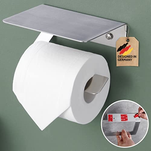 DEKAZIA® Toilettenpapierhalter ohne Bohren Edelstahl | Klopapierhalter ohne Bohren | Klorollenhalter ohne Bohren Klopapierhalter WC Papier Halterung Toilettenpapierhalter mit Ablage WC Rollenhalter von DEKAZIA