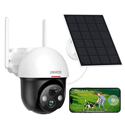 DEKCO 2K Überwachungskamera Aussen, Solar Kamera，Personen-/Autoerkennung, 360°/90° Grad Schwenkbare Kabellose, 9800mAh WLAN Kamera für aussen, 2.4GHz WiFi, PIR-Sensor, Wasserdicht, 2-Wege-Audio von DEKCO