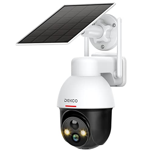 DEKCO 5MP Solar Überwachungskamera Aussen Akku,360 Grad Schwenkbare Kabellose Überwachungskamera mit 4 Lichter Farbnachtsicht, 2.4GHz WiFi, PIR-Sensor, Wasserdicht, 2-Wege-Audio, Kamera Outdoor von DEKCO