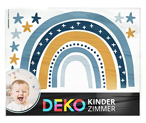 DEKO KINDERZIMMER Wandsticker Regenbogen blau Wandaufkleber Sterne für Kinderzimmer Wandtattoo Junge Babyzimmer Sticker Wanddeko DK1037-5-M von DEKO KINDERZIMMER