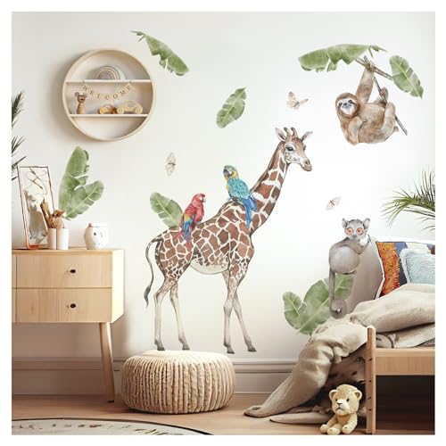 DEKO KINDERZIMMER Wandsticker XXL Giraffe Wandtattoo Dschungel Tiere Wandaufkleber Safari Kinderzimmer Wohnzimmer Schlafzimmer Wanddeko DK1087-2 von DEKO KINDERZIMMER