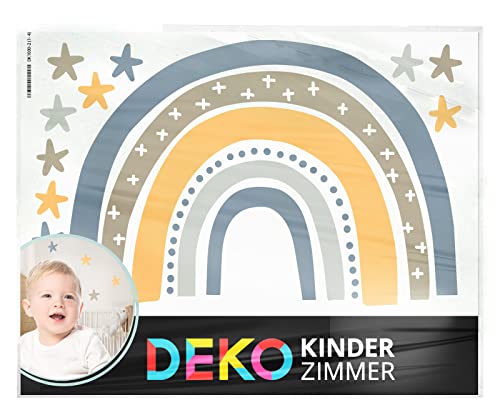 DEKO KINDERZIMMER Wandtattoo Kinderzimmer Regenbogen blau Wandsticker Sterne für Babyzimmer Wandaufkleber Junge Wanddeko Sticker DK1037-7-M von DEKO KINDERZIMMER