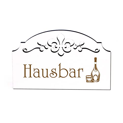 Hausbar Türschild Schild Holz graviert Ornamente selbstklebend Vintage Bar Tresen Türdeko 15,5 x 9,5 cm von DEKO-LANDO