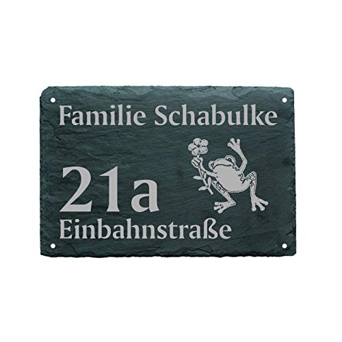 Hausnummer Türschild FROSCH mit BLUME - Name + Straße (optional) - 22 x 16 cm von DEKO-LANDO