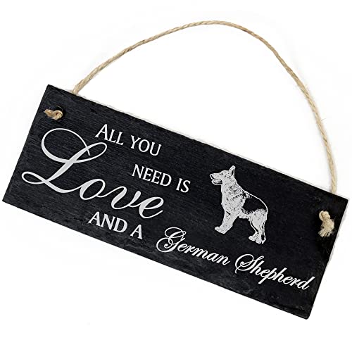 Schiefertafel Deko Deutscher Schäferhund Schild 22 x 8 cm - All you need is Love and a German Shepherd - Wanddeko Dekoration Türschild von DEKO-LANDO