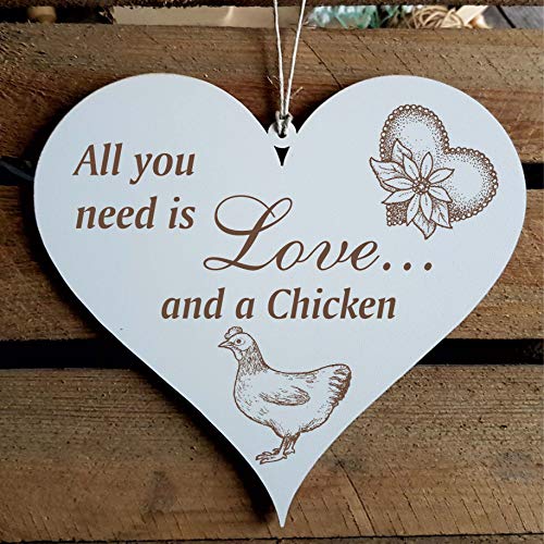 Schild Herz All you need is Love and a Chicken - Huhn - 13 x 12 cm von DEKO-LANDO