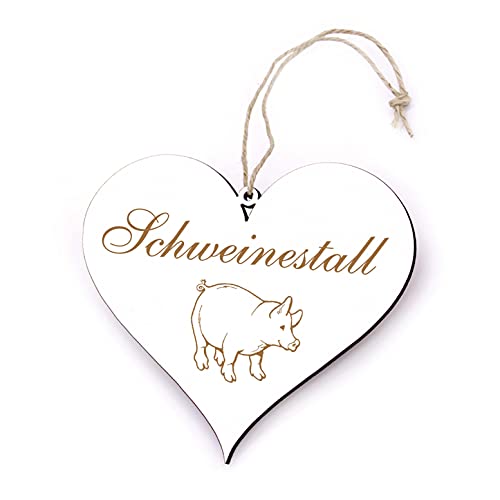 Schild Herz Holzschild graviert - SCHWEINESTALL - Dekoschild zum Anhängen 13x12cm | Dekolando Home Accessoires von DEKO-LANDO