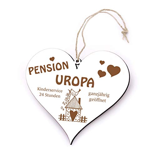 Schild Herz Spruch Pension Uropa ganzjährig geöffnet Türschild 13 x 12 cm von DEKO-LANDO