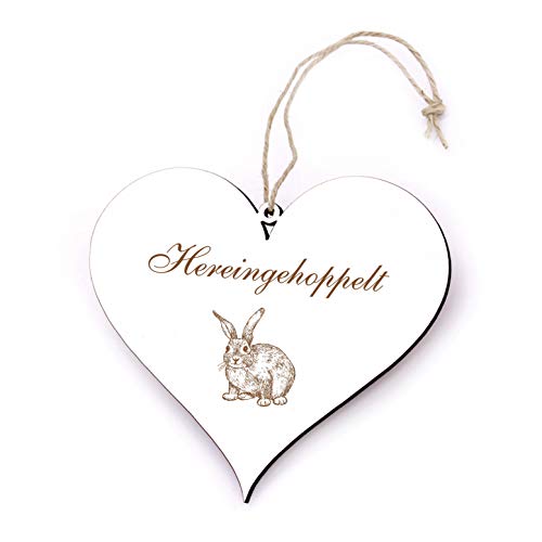 Schild Herz graviert - Hereingehoppelt Hase Kaninchen - Türschild Dekoschild 13x12cm (Hereingehoppelt Hase) von DEKO-LANDO