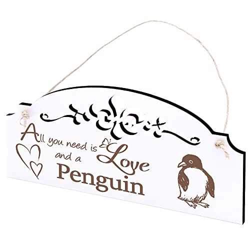 DEKO-LANDO Schild Pinguin 20x10cm - All you need is Love and a Penguin Holz Wanddeko Dekoration Wand, Weiß von DEKO-LANDO