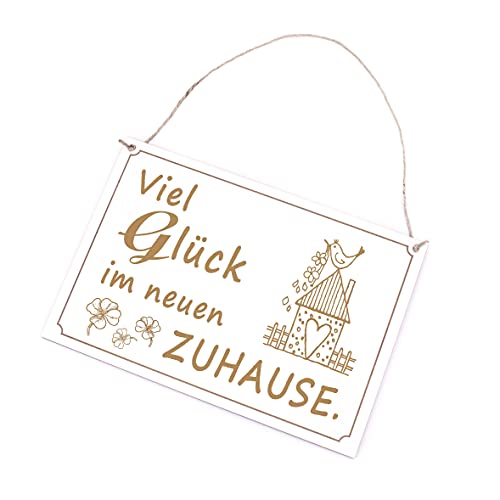 Schild mit Spruch Graviert - Viel Glück im neuen Zuhause - Dekoschild Holzschild 21 x 14,5 cm | Dekolando Home Accessoires von DEKO-LANDO