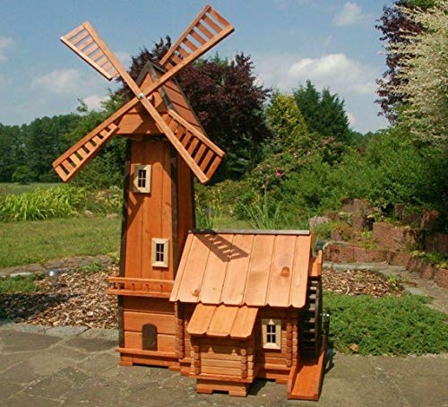 XXL Deluxe Windmühle mit integrierter Wassermühle impräg. kugelg. aus Holz Deko von DEKO VERTRIEB BAYERN