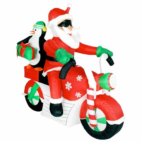 XXL LED Weihnachtsmann + Pinguin auf Motorrad aufblasbar Airblown 160 cm Deko Inflatable von DEKO VERTRIEB BAYERN