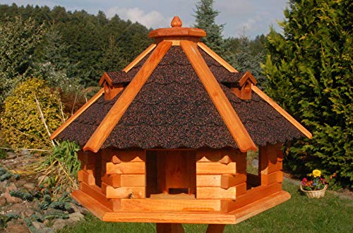 XXXL Premium Vogelhaus ⌀70x45cm mit/ohne Solar/Ständer Futterhaus Vogelvilla Vogelfutterhaus, Farbe: Dunkel ohne Solar von DEKO VERTRIEB BAYERN