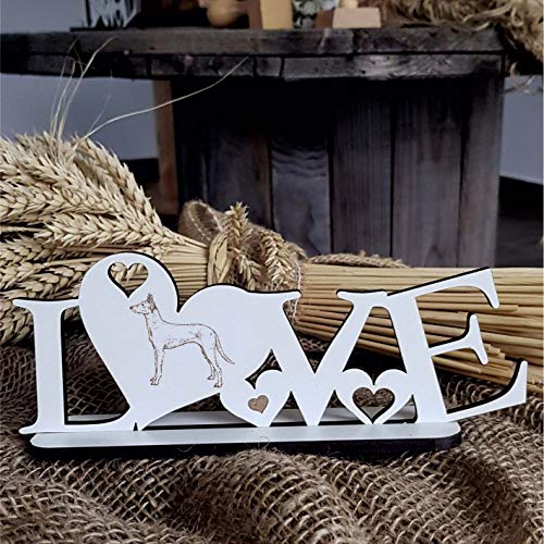 Deko Aufsteller LOVE mit Herzen und Hunde Motiv « PODENCO » Größe ca. 20 x 8 cm - Dekoration Schild Home Accessoires - Liebe Herz Hund Hunderasse von DEKOLANDO