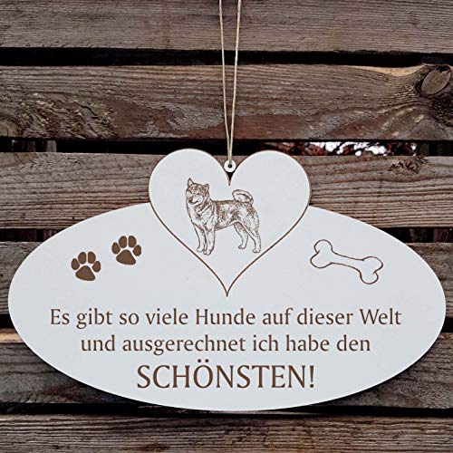 SCHILD Dekoschild mit Herz « Schönster HUND der WELT - SHIBA INU » ca. 20 x 12 cm - mit Motiv und Spruch - Shabby Vintage Holzschild Türschild - Hunderasse Japan von DEKOLANDO