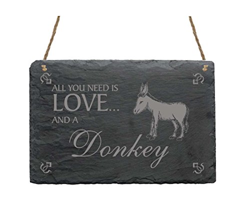 Schiefertafel « All you need is LOVE and a DONKEY » mit Motiv Esel 01 - für Heim Haus Garten - Dekoschild Dekoration von DEKOLANDO