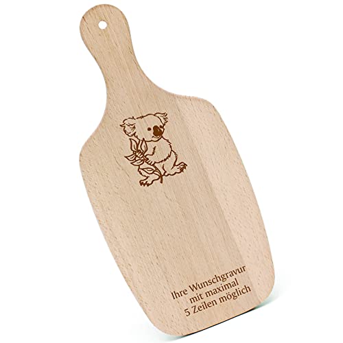 Schneidebrett Frühstücksbrettchen Gravur personalisiert - Koala mit Blatt - mit Griff 330x150 Holzbrett Holz Küche Schneidbrett von dekolando