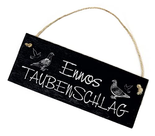 Taubenschlag Schild Schiefer mit Personalisierung Gravur Türschild Tauben Taubenzucht Dekoration Schiefertafel 22 x 8 cm von dekolando