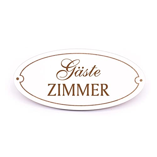 Türschild - Gäste Zimmer - Schild oval Gästezimmer Gast Besucher Holzschild graviert selbstklebend Türdeko 15 x 7 cm von DEKOLANDO