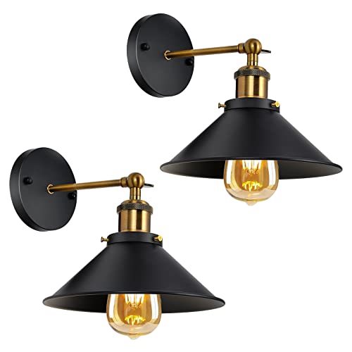 2er Wandlampe Industrial, Vintage Deckenleuchten mit 180° Drehung, Schwarz E27 wandbeleuchtung aus Metall, für Esszimmer Esstisch Küche Schlafzimmer Wohnzimmer Flur(Leuchtmittel nicht inklusive) von DELIPOP