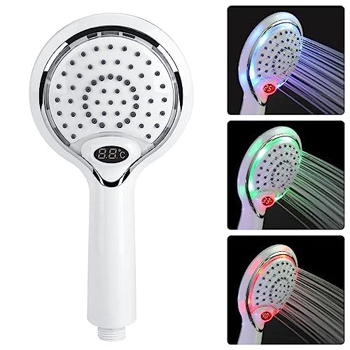 3 Farbe LED Handheld Dusche Spray Kopf mit Digitale Temperaturanzeige, Wasser Flow Powered ABS Chrome Finish für Badezimmer (Weiß) von DELIPOP