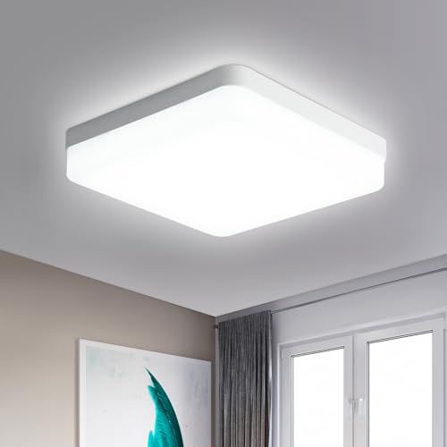 DELIPOP LED Deckenleuchte Flach, 24W 2700LM Deckenlampe Quadrat, 6500K Modern Weiß Led Deckenbeleuchtung, IP44 Wasserfest Deckenlampen für Schlafzimmer Wohnzimmer Küche Bad Keller Balkon Flur, Ø18CM von DELIPOP