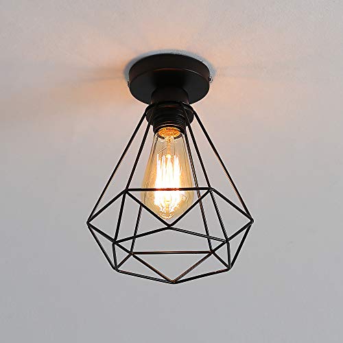 DELIPOP Deckenleuchte Vintage Industrial, E27 220V Semi-Flush Mount Pendelleuchte, Geometrischen Metall Lampenschirm LED Deckenlampe für Büro Restaurant Wohnzimmer Bar von DELIPOP