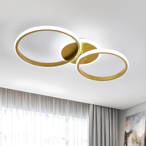 LED Deckenleuchte Modern, 42W 4700LM Creative Runden Deckenlampe, Gold Acryl Deckenlampen, Wohnzimmerlampe Deckenbeleuchtung für Schlafzimmer Wohnzimmer Küche Esszimmer, 6500K Kaltweißes Licht, 52CM von DELIPOP