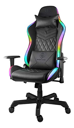 Deltaco Gaming DC410 – Ergonomischer Gaming Stuhl mit LED (Kunstleder, RGB Beleuchtung, Kissen für Lenden und Nacken) – Schwarz von DELTACO GAMING