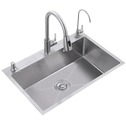 DELURA Armatur Spülbecken, Herunterziehbarer Küchen-Wasserhahn, Moderner Edelstahl-Küchen-Wasserhahn, 3-Loch-Küchenspüle (Size : 55 * 40 cm) von DELURA