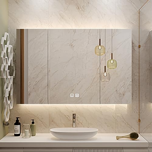 DELURA Spiegelschrank Bad mit Beleuchtung, Spiegelschrank, 3-türiger Badezimmerschrank mit Regal, Defogger, Dimmung, Oberflächenmontage (Size : 80x80x13cm/31.5x31.5x5in) von DELURA