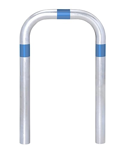 Ladesäulen Rammschutz-Bügel aus Stahl, feuerverzinkt, B 500 mm, Reflexringe blau, zum Einbetonieren von DENIOS