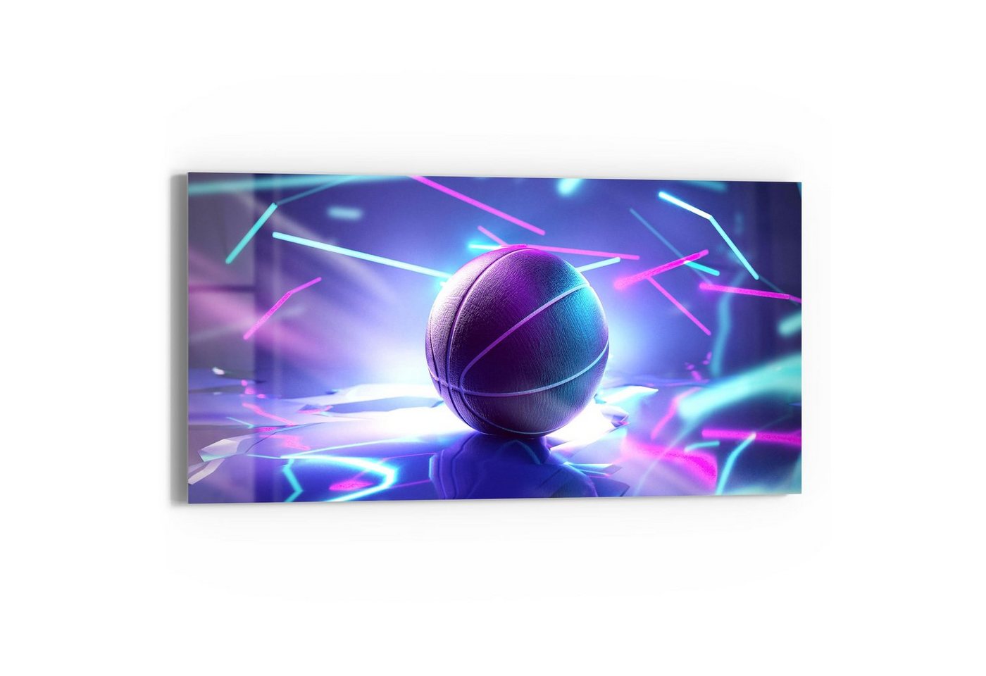 DEQORI Glasbild 'Inszenierter Basketball', 'Inszenierter Basketball', Glas Wandbild Bild schwebend modern von DEQORI