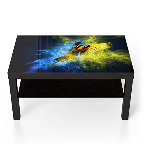 DEQORI Glastisch | schwarz groß 90x50 cm | Motiv Papagei in Farbwolke | ausgefallener Beistelltisch aus Glas | Hochglanz Couchtisch fürs Wohnzimmer | moderner Couch Tisch mit Design von DEQORI
