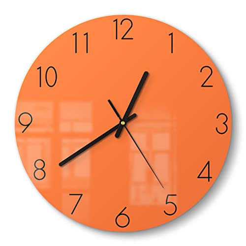 DEQORI Glasuhr | rund Ø 30 cm | Unifarben - Orange | ausgefallene leise Design Uhr aus Glas | Wanduhr für Wohnzimmer & Küche | Moderne Hingucker Uhr für die Wand von DEQORI