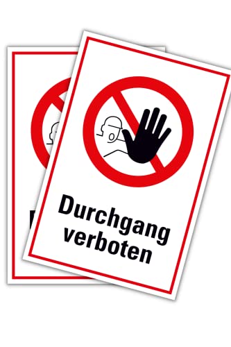 2 Stück Schild Durchgang verboten 20cm x 30cm hergestellt aus robustem PVC stoß und kratzfest Zutrittsverbot Hinweisschild Durchgang verboten mit UV-Schutz von DER WERBEMARKT