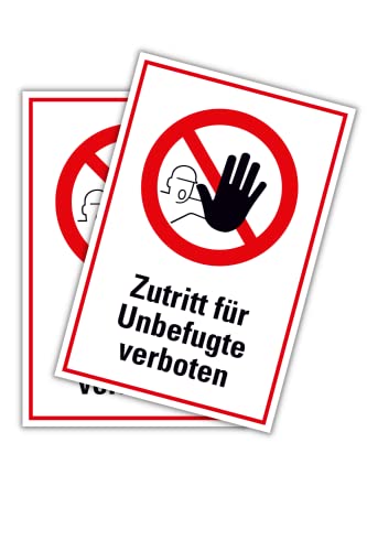 2 Stück Schild Zutritt für Unbefugte verboten 20cm x 30cm hergestellt aus robustem PVC stoß und kratzfest Zutrittsverbot Hinweisschild Zutritt für Unbefugte verboten mit UV-Schutz von DER WERBEMARKT