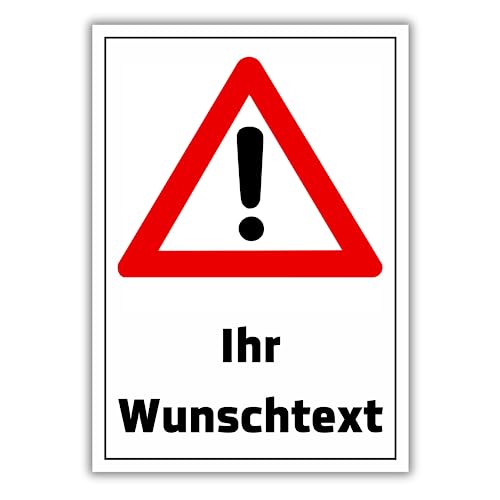 Achtung Schild Ihr Wunschtext personalisierbar 30cm x 20cm/DIN A3 hergestellt aus robustem Aluminium/PVC/Aufkleber mit Wunsch-Text personalisieren selbstklebende Rückseite (Weiß DIN A3 Aufkleber) von DER WERBEMARKT