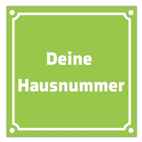 Hausnummernschild personalisiert 15cm x 15cm hergestellt aus robustem PVC stoß- und kratzfestes Schild in Blau/Weiß/Schwarz Hausnummer blau Schild mit UV-Schutz (Grün) von DER WERBEMARKT